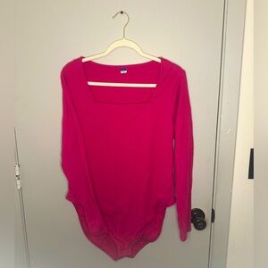 Old Navy Pink Square Neck Ribbed Long Sleeve Bodysuit Size XXL